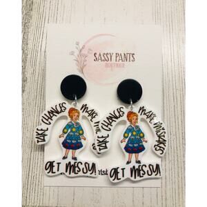 Miss Frizzle Magic School Bus Take Cnaces Earrings NEW